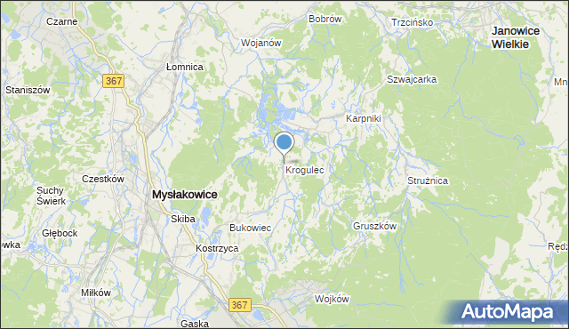 mapa Krogulec, Krogulec gmina Mysłakowice na mapie Targeo