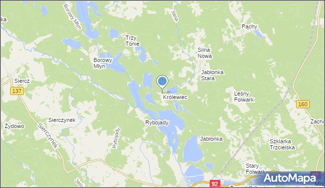 mapa Królewiec, Królewiec gmina Miedzichowo na mapie Targeo