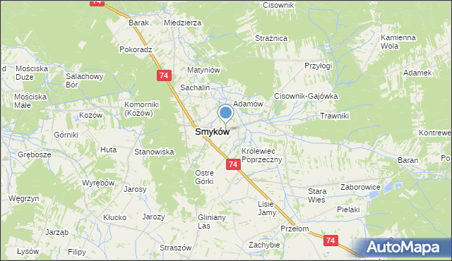 mapa Królewiec, Królewiec gmina Smyków na mapie Targeo