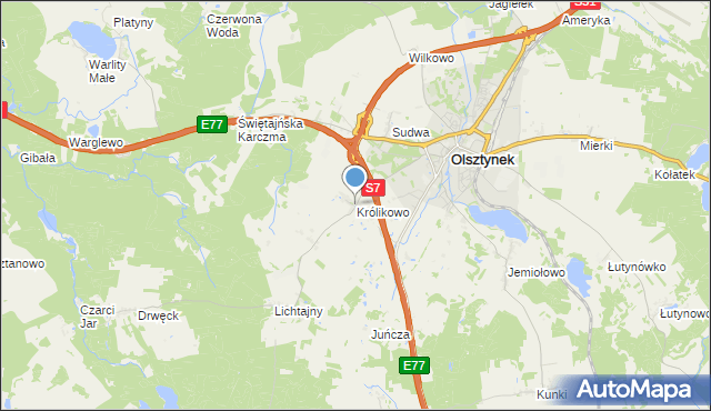 mapa Królikowo, Królikowo gmina Olsztynek na mapie Targeo