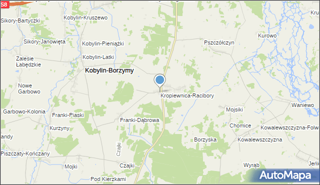mapa Kropiewnica-Racibory, Kropiewnica-Racibory na mapie Targeo