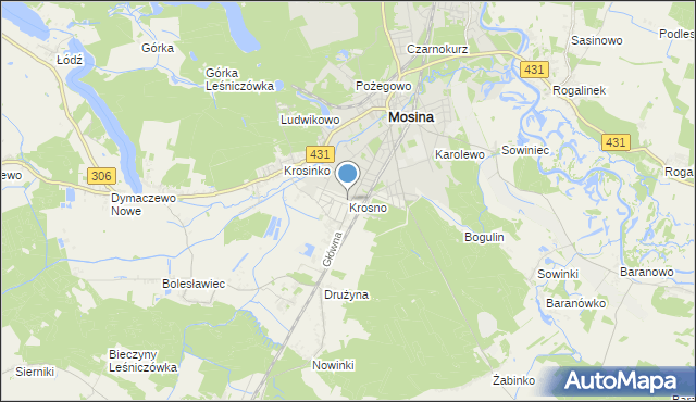 mapa Krosna, Krosno gmina Mosina na mapie Targeo
