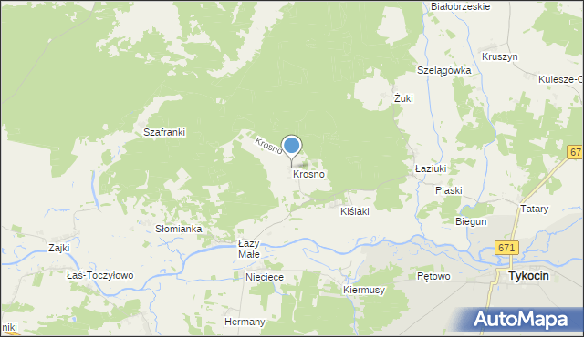 mapa Krosna, Krosno gmina Tykocin na mapie Targeo