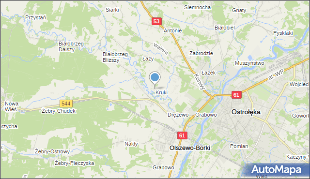 mapa Kruki, Kruki gmina Olszewo-Borki na mapie Targeo