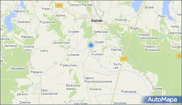 mapa Krukowo, Krukowo gmina Babiak na mapie Targeo