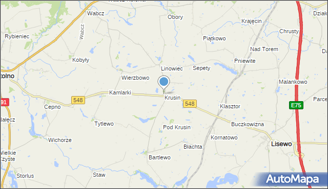 mapa Krusin, Krusin gmina Lisewo na mapie Targeo