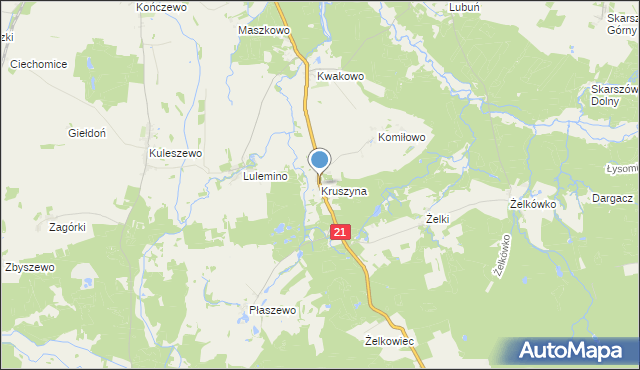 mapa Kruszyna, Kruszyna gmina Kobylnica na mapie Targeo