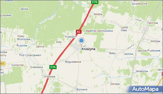 mapa Kruszyna, Kruszyna powiat częstochowski na mapie Targeo