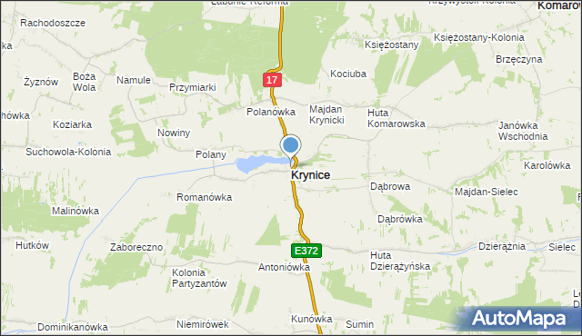 mapa Krynice, Krynice powiat tomaszowski na mapie Targeo