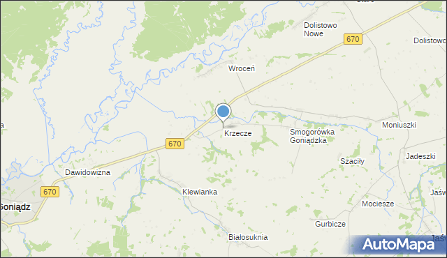 mapa Krzecze, Krzecze na mapie Targeo