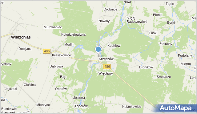 mapa Krzeczów, Krzeczów gmina Wierzchlas na mapie Targeo