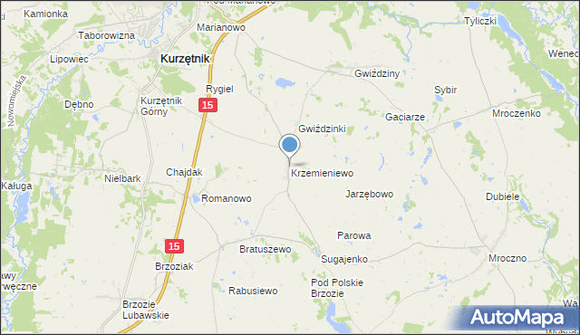 mapa Krzemieniewo, Krzemieniewo gmina Kurzętnik na mapie Targeo