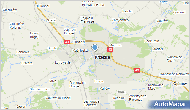 mapa Krzepice, Krzepice powiat kłobucki na mapie Targeo