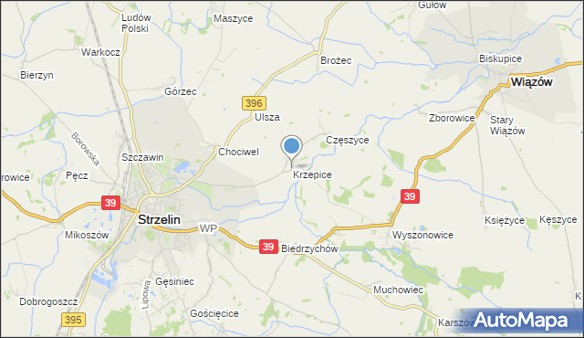 mapa Krzepice, Krzepice gmina Strzelin na mapie Targeo