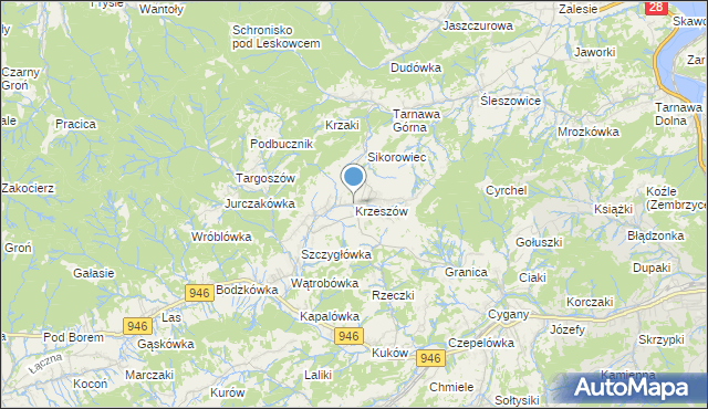 mapa Krzeszów, Krzeszów gmina Stryszawa na mapie Targeo