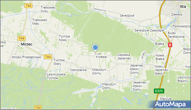 mapa Krzewa, Krzewa gmina Iłża na mapie Targeo