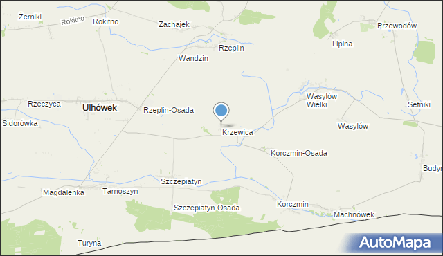 mapa Krzewica, Krzewica gmina Ulhówek na mapie Targeo