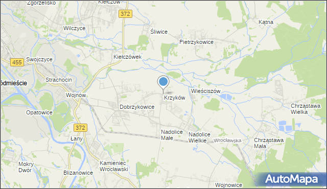 mapa Krzyków, Krzyków gmina Czernica na mapie Targeo