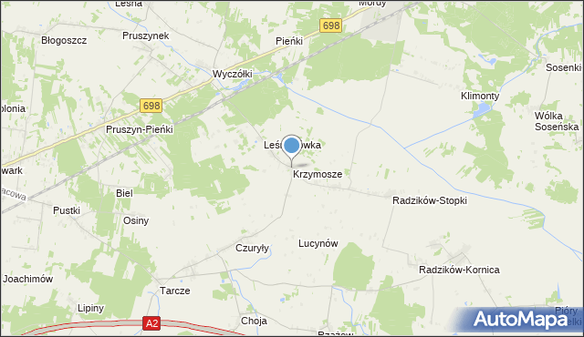 mapa Krzymosze, Krzymosze na mapie Targeo
