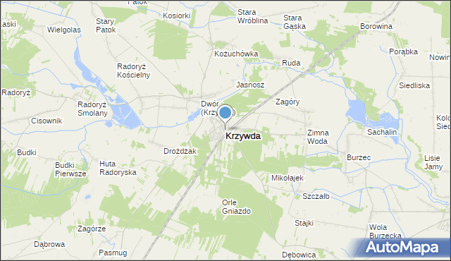 mapa Krzywda, Krzywda powiat łukowski na mapie Targeo