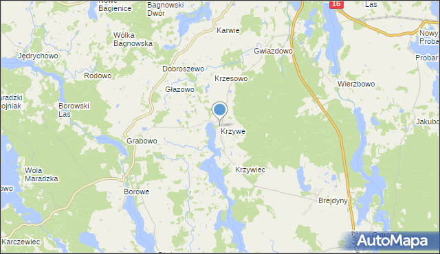 mapa Krzywe, Krzywe gmina Mrągowo na mapie Targeo