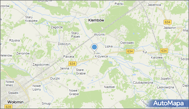 mapa Krzywica, Krzywica gmina Klembów na mapie Targeo