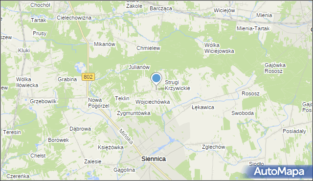 mapa Krzywica, Krzywica gmina Siennica na mapie Targeo