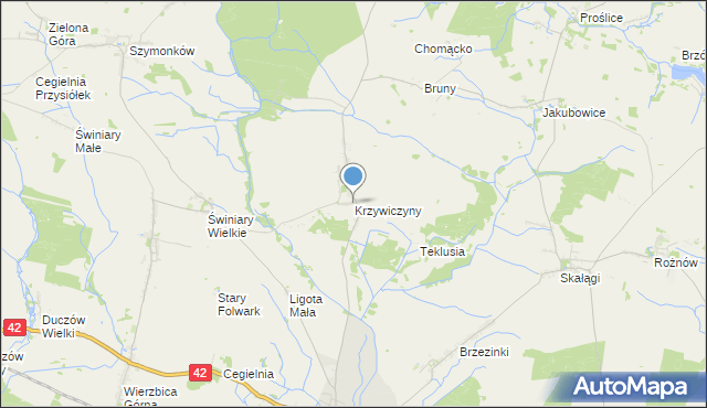 mapa Krzywiczyny, Krzywiczyny na mapie Targeo