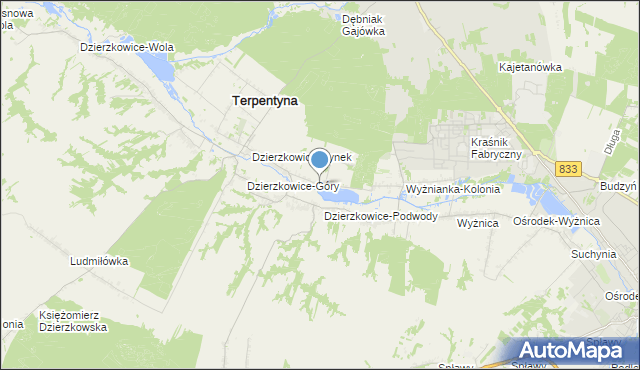 mapa Krzywie, Krzywie gmina Dzierzkowice na mapie Targeo