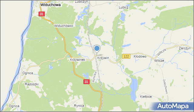 mapa Krzywin, Krzywin gmina Widuchowa na mapie Targeo