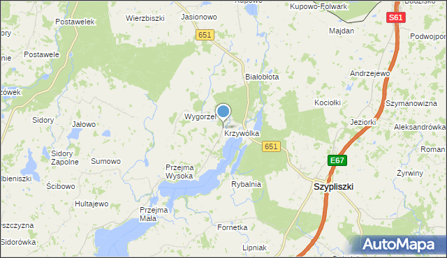 mapa Krzywólka, Krzywólka gmina Szypliszki na mapie Targeo