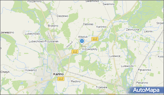 mapa Krzywopłoty, Krzywopłoty gmina Karlino na mapie Targeo