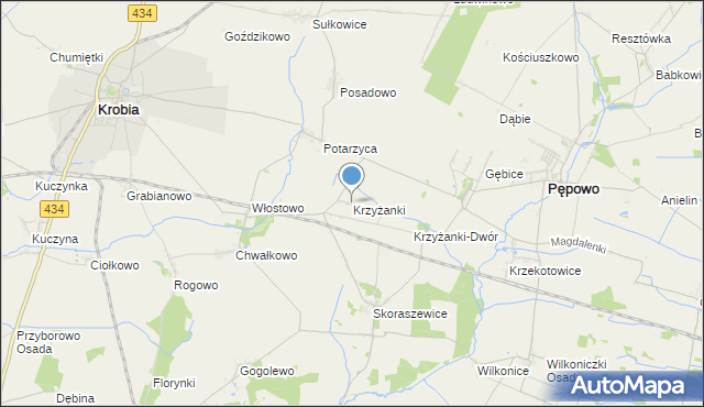 mapa Krzyżanki, Krzyżanki gmina Pępowo na mapie Targeo