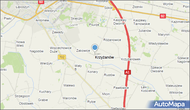 mapa Krzyżanów, Krzyżanów powiat kutnowski na mapie Targeo