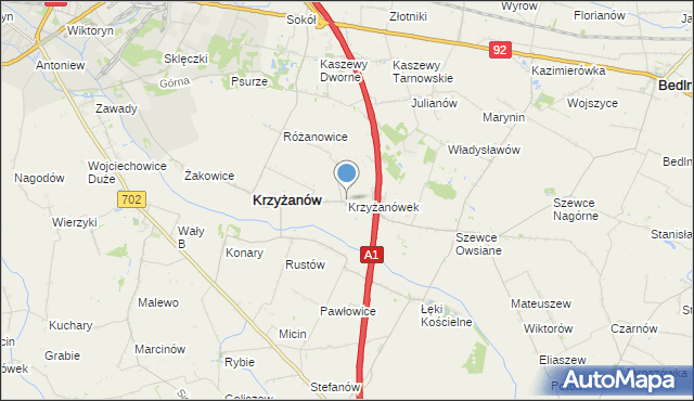 mapa Krzyżanówek, Krzyżanówek na mapie Targeo