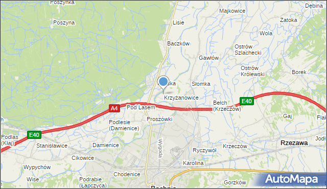 mapa Krzyżanowice, Krzyżanowice gmina Bochnia na mapie Targeo