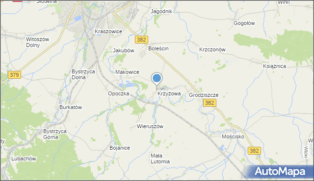 mapa Krzyżowa, Krzyżowa gmina Świdnica na mapie Targeo