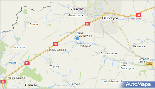 mapa Krzyżowice, Krzyżowice gmina Głubczyce na mapie Targeo