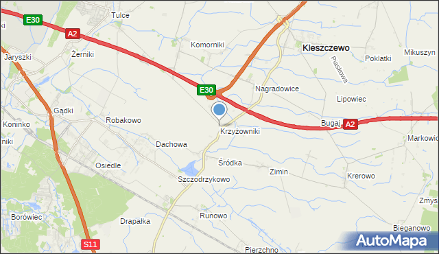 mapa Krzyżowniki, Krzyżowniki gmina Kleszczewo na mapie Targeo