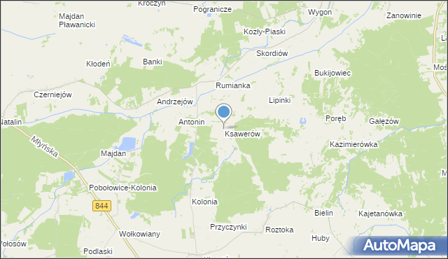 mapa Ksawerów, Ksawerów gmina Żmudź na mapie Targeo