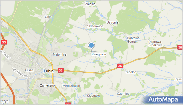 mapa Księginice, Księginice gmina Lubin na mapie Targeo