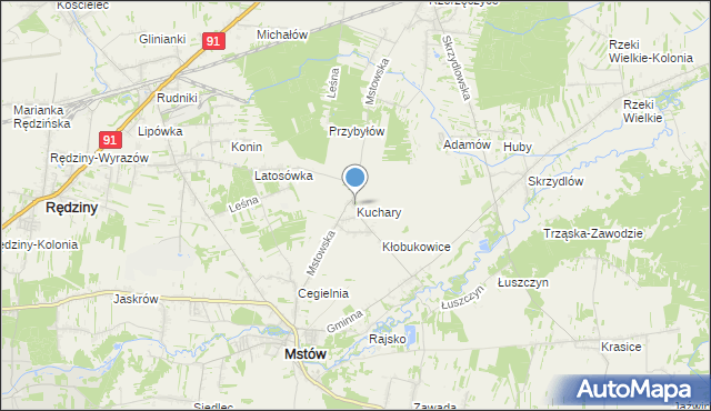 mapa Kuchary, Kuchary gmina Mstów na mapie Targeo