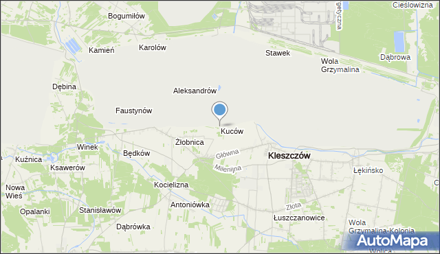 mapa Kuców, Kuców gmina Kleszczów na mapie Targeo