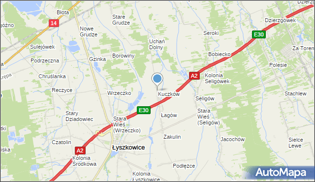 mapa Kuczków, Kuczków gmina Łyszkowice na mapie Targeo