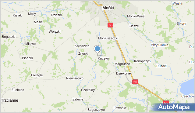 mapa Kuczyn, Kuczyn gmina Mońki na mapie Targeo