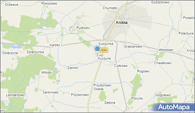 mapa Kuczyna, Kuczyna gmina Krobia na mapie Targeo