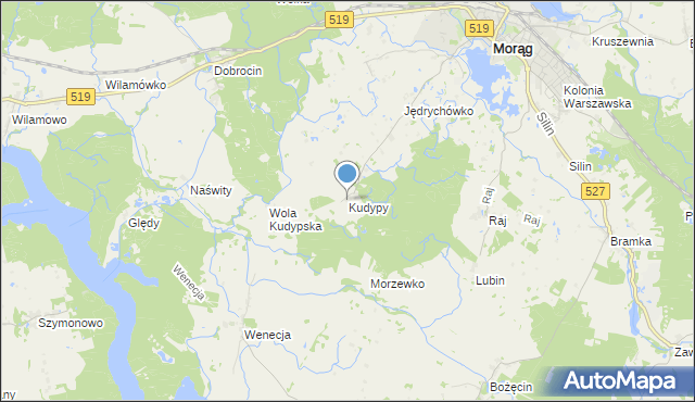 mapa Kudypy, Kudypy gmina Morąg na mapie Targeo