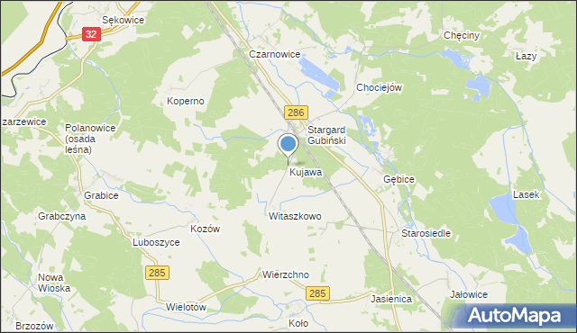 mapa Kujawa, Kujawa gmina Gubin na mapie Targeo