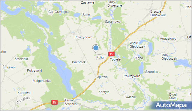 mapa Kuligi, Kuligi gmina Brzozie na mapie Targeo