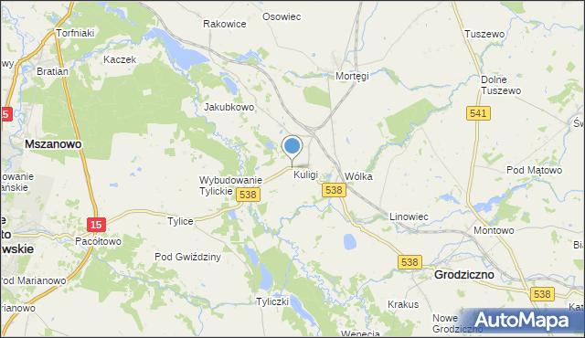 mapa Kuligi, Kuligi gmina Grodziczno na mapie Targeo